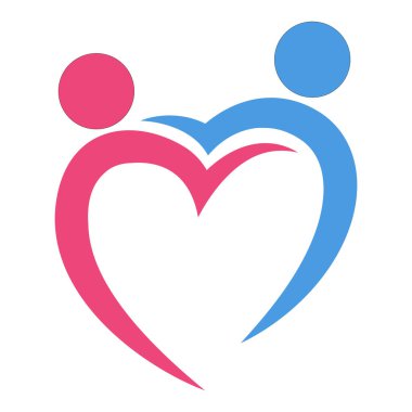 Two pictograms of people holding hands forming a heart symbol