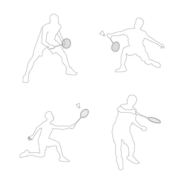 Gente Sta Giocando Badminton Disegno Vettoriale Illustrazione — Vettoriale Stock