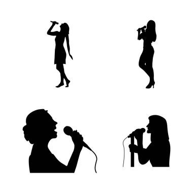 Şarkı söyleyen kadın simgesi karışık illüstrasyon tasarımı