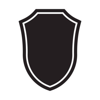 Altında eğri kenarlı bir çerçeve olan siyah kalkan simgesi, vektör çizimi tasarımı