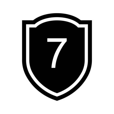 Bir kalkan illüstrasyonunda 7 sayısının tasarım simgesi