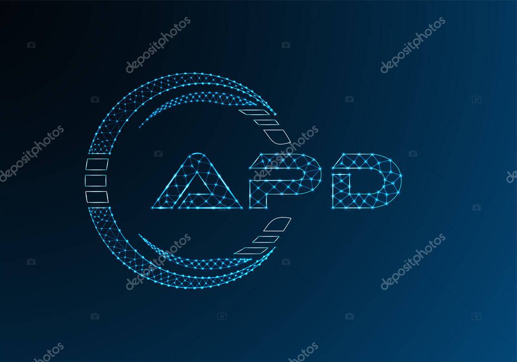 APD low poly letter logo vector design. APD lower poly logo design.