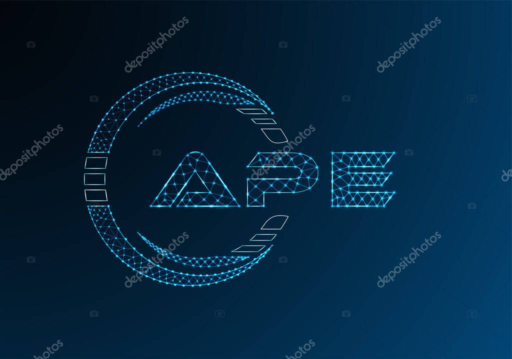 APE low poly letter logo vector design. APE lower poly logo design.