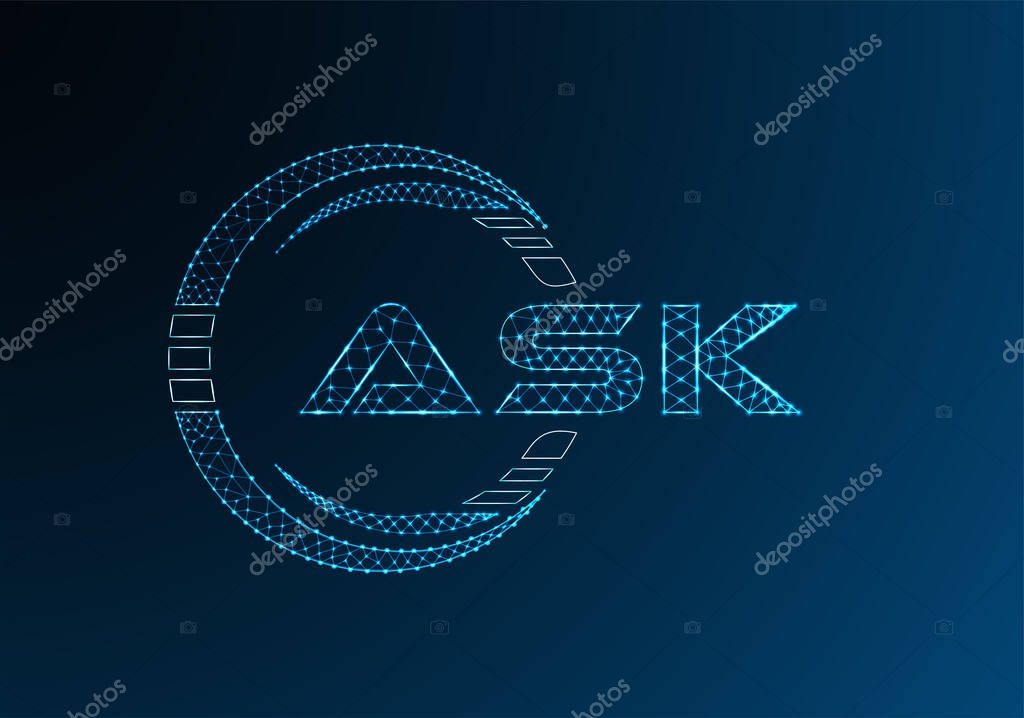 ASK low poly letter logo vector design. ASK lower poly logo design.
