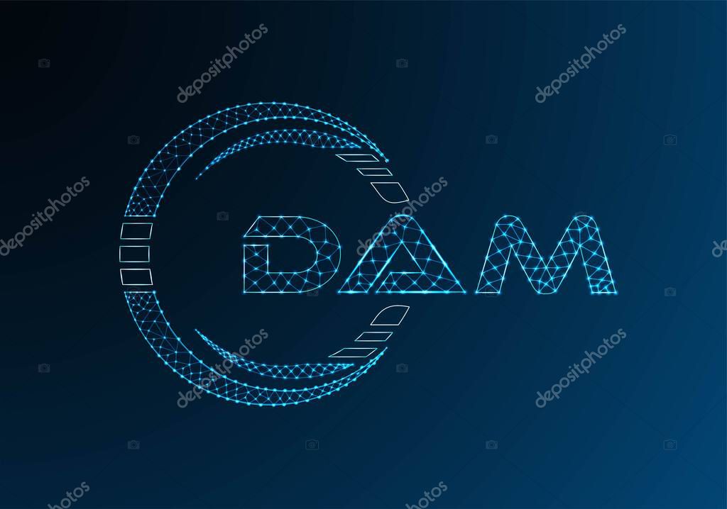 DAM low poly letter logo vector design. DAM lower poly logo design.