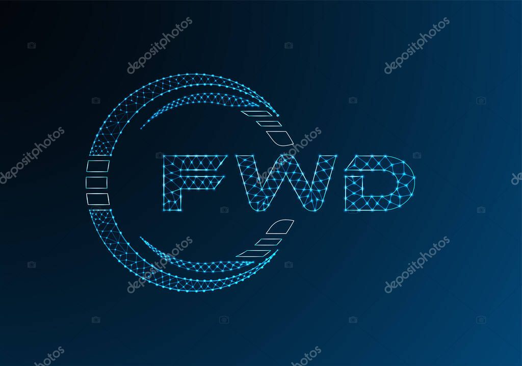 FWD low poly letter logo vector design. FWD lower poly logo design.