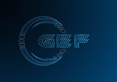 GEF düşük poli harfli logo vektör tasarımı. GEF düşük poli logo tasarımı. Düşük polyester logo.