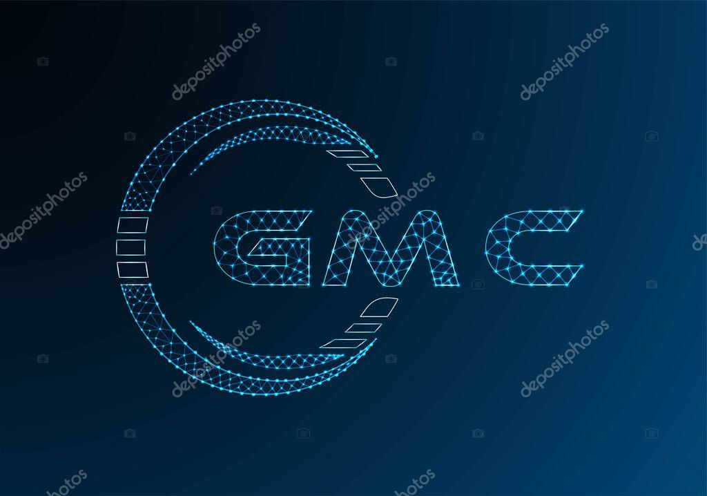 GMC low poly letter logo vector design. GMC lower poly logo design. Low poly logo.