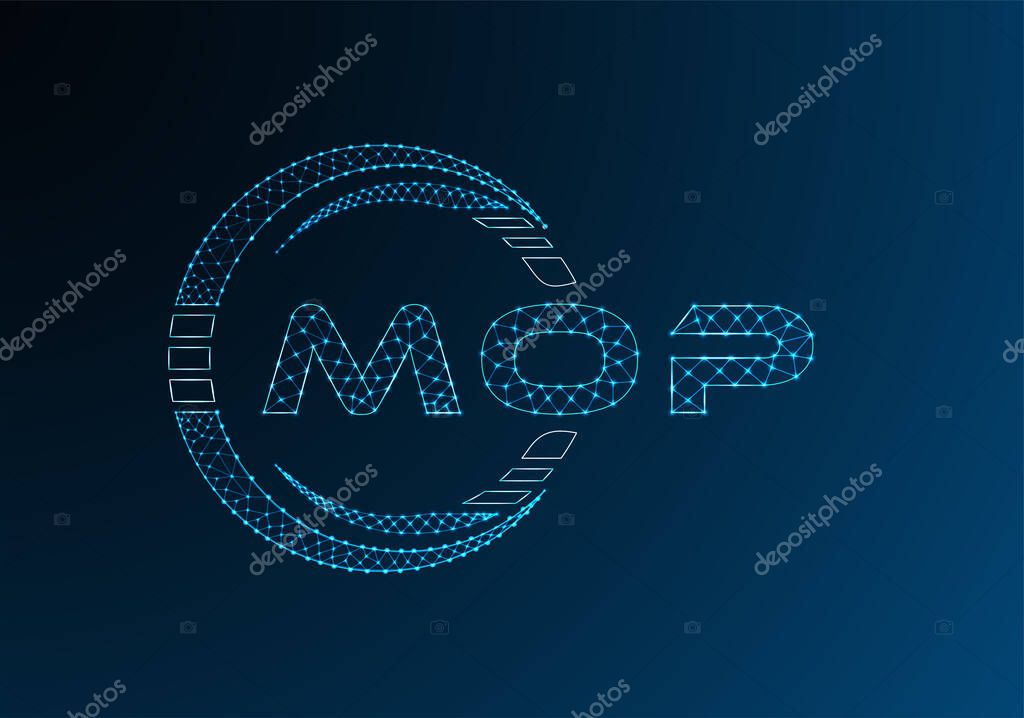 MOP low poly letter logo vector design. MOP lower poly logo design. Low poly logo.