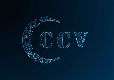 Düşük poligonlu CCV logosu tasarımı. Mavi renk gradyan arka planda CCV harfi logosu düşük poli vektör tasarımı. CCV logosu düşük poli tasarımı