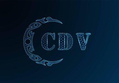 Düşük poli harfli CDV logosu tasarımı. Mavi renk gradyan arkaplan üzerinde CDV harfi logosu düşük poli vektör tasarımı. CDV logosu düşük poli tasarımı