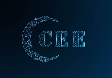 Düşük yalan makinesi logosu CEE tasarımı. Mavi renk gradyan arkaplan üzerinde CEE harfi logosu düşük polivektör tasarımı. CEE logosu düşük poli tasarımı