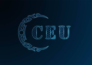 Düşük poli harfli logo CEU tasarımı. Mavi renk gradyan arkaplan üzerinde CEU harfi logosu düşük poli vektör tasarımı. CEU logosu düşük poli arzusu