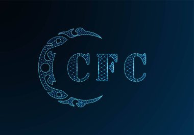 Düşük polyester harfli logo CFC tasarımı. Mavi renk gradyan üzerinde CFC harfi logosu düşük poli vektör tasarımı. CFC logosu düşük poli tasarımı