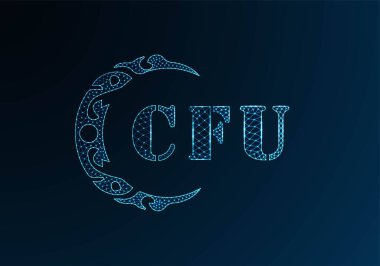 Düşük polyester harfli CFU tasarımı. İşlemci harfi logosu düşük poli vektör tasarımı mavi renk gradyan arka planda. CFU logosu düşük poli dekoru