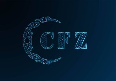 Düşük polyester harfli logo CFZ tasarımı. CFZ harfi logosu düşük poli vektör tasarımı mavi renk gradyanı üzerinde. CFZ logosu düşük poli tasarımı