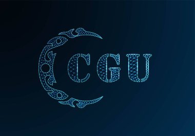 Düşük polyester harfli CGU tasarımı. CGU harfi logosu düşük polivektör dizaynı mavi renk gradyan arka planda. CGU logosu düşük poli dekoru