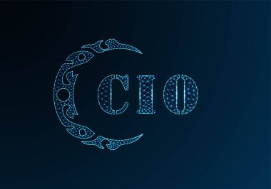 Düşük poligonlu logo CIO tasarımı. Mavi renk gradyan arkaplan üzerinde CIO harfi logosu düşük poli vektör tasarımı. CIO logosu düşük poli tasarımı