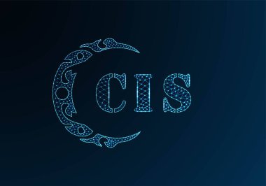 Düşük yalan makinesi logosu CIS tasarımı. Mavi renk gradyan arkaplan üzerinde CIS harfi logosu düşük polivektör tasarımı. CIS logosu düşük poli tasarımı