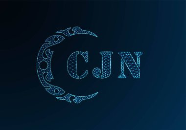 Düşük polyester harfli logo CJN tasarımı. Mavi renk gradyan arkaplan üzerinde CJN harfi logosu düşük polivektör tasarımı. CJN logosu düşük poli deseni