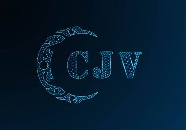 Düşük polyester harfli CJV tasarımı. Mavi renk gradyan arka planda CJV harfi logosu düşük poli vektör tasarımı. CJV logosu düşük poli tasarımı