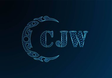Düşük polyester harfli logo CJW tasarımı. CJW harf logosu düşük polivektör dizaynı mavi renk gradyan arka planda. CJW logosu düşük poli tasarımı
