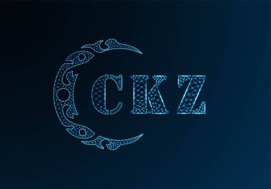 Düşük poli harfli logo CKZ tasarımı. Mavi renk gradyan üzerinde CKZ harfi logosu düşük poli vektör tasarımı. CKZ logosu düşük poli dekoru