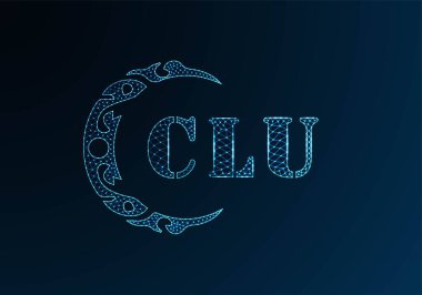 Düşük polyester harfli CLU tasarımı. CLU harfi logosu düşük polivektör dizaynı mavi renk gradyan arka planda. CLU logosu düşük polyester dekoru