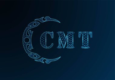 Düşük polyester harfli logo CMT tasarımı. Mavi renk gradyan arka planda CMT harfi logosu düşük poli vektör tasarımı. CMT logosu düşük poli tasarımı