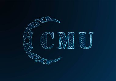 Düşük poli harfli logo CMU tasarımı. CMU harfi logosu düşük poli vektör tasarımı mavi renk gradyanı üzerinde. CMU logosu düşük poli tasarımı