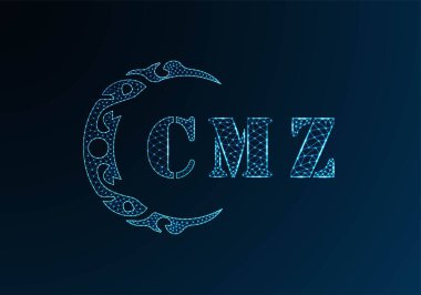 Düşük polyester harfli logo CMZ tasarımı. Mavi renk gradyan arka planda CMZ harfi logosu düşük poli vektör tasarımı. CMZ logosu düşük poli dekoru