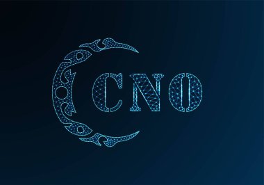Düşük polyester harfli logo CNO tasarımı. Mavi renk gradyan arkaplan üzerinde CNO harfi logosu düşük polivektör tasarımı. CNO logosu düşük poli tasarımı
