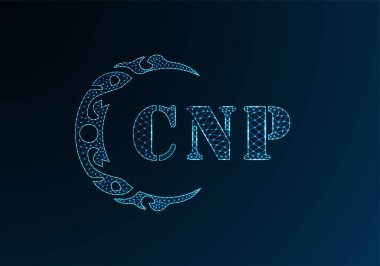Düşük polyester harfli CNP logosu. Mavi renk gradyan arkaplan üzerinde CNP harfi logosu düşük poli vektör tasarımı. CNP logosu düşük poli dekoru