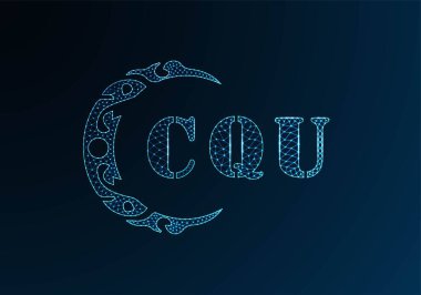 Düşük polyester harfli CQU tasarımı. Mavi renk gradyan arka planda CQU harfi logosu düşük poli vektör tasarımı. CQU logosu düşük poli dekoru