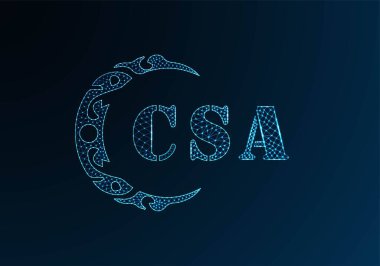 Düşük poli harfli logo CSA tasarımı. Mavi renk gradyan arkaplan üzerinde CSA harfi logosu düşük poli vektör tasarımı. CSA logosu düşük poli tasarımı