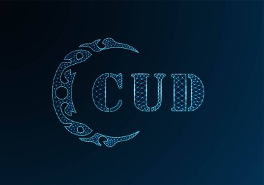 Düşük polyester harfli logo CUD tasarımı. Mavi renk gradyan arkaplan üzerinde düşük polivektör tasarımı CUD harfi logosu. CUD logosu düşük poli dekoru