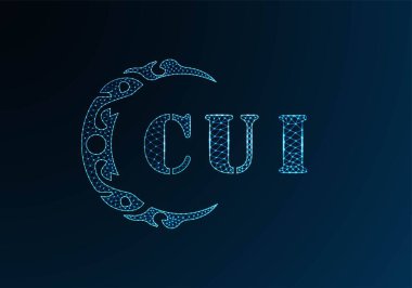 Düşük poli harfli logo CUI tasarımı. Mavi renk gradyan arka planda CUI harfi logosu düşük poli vektör tasarımı. CUI logosu düşük poli tasarımı