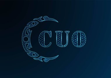 Düşük polyester harfli logo CUO tasarımı. CUO harfi logosu düşük poli vektör tasarımı mavi renk gradyanı üzerinde. CUO logosu düşük polyester dekoru