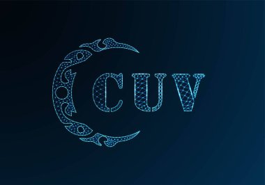 Düşük poli harfli logo CUV tasarımı. Mavi renk gradyan arkaplan üzerinde CUV harfi logosu düşük poli vektör tasarımı. CUV logosu düşük poli tasarımı
