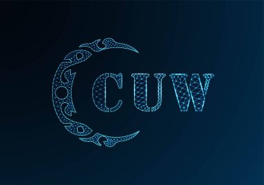 Düşük poli harfli logo CUW tasarımı. CUW harf logosu düşük poli vektör dizaynı mavi renk gradyan arka planda. CUW logosu düşük poli tasarımı