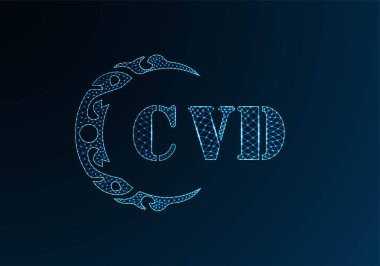 Düşük polyester harfli CVD tasarımı. CVD harf logosu düşük polivektör dizaynı mavi renk gradyan arka planda. CVD logosu düşük poli dekoru