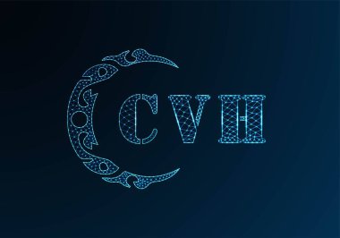 Düşük polyester harfli logo CVH tasarımı. Mavi renk gradyan arka planda CVH harfi logosu düşük poli vektör tasarımı. CVH logosu düşük poli tasarımı