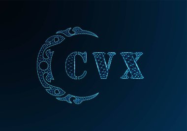 Düşük polyester harfli logo CVX tasarımı. Mavi renk gradyan arkaplan üzerinde CVX harfi logosu düşük poli vektör tasarımı. CVX logosu düşük poli deseni