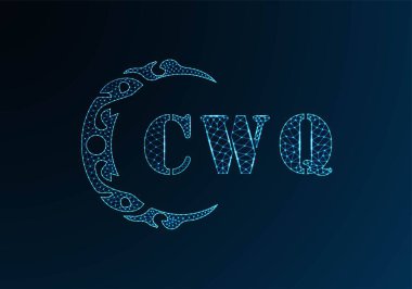Düşük polyester harfli logo CWQ tasarımı. Mavi renk gradyan üzerinde CWQ harfi logosu düşük poli vektör tasarımı. CWQ logosu düşük poli dekoru