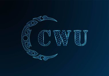 Düşük poli harfli CWU logosu tasarımı. CWU harfi logosu düşük poli vektör dizaynı mavi renk gradyan arka planda. CWU logosu düşük polyester dekoru