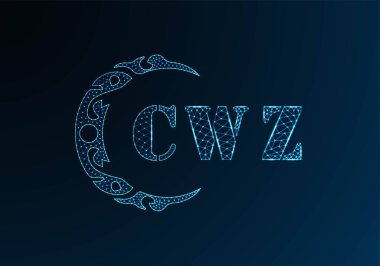 Düşük polyester harfli logo CWZ tasarımı. Mavi renk gradyan üzerinde CWZ harfi logosu düşük poli vektör tasarımı. CWZ logosu düşük poli tasarımı