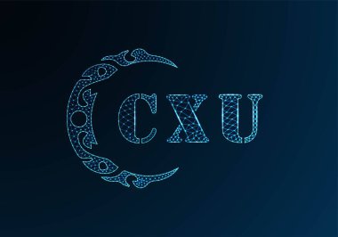 Düşük poli harfli CXU logosu. CXU harfi logosu düşük poli vektör tasarımı mavi renk gradyanı üzerinde. CXU logosu düşük poli deseni