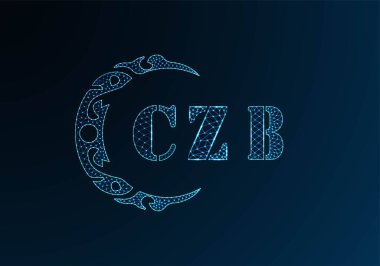 Düşük polyester harfli logo CZB tasarımı. Mavi renk gradyan arkaplan üzerinde CZB harfi logosu düşük poli vektör tasarımı. CZB logosu düşük poli dekoru