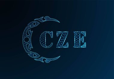 Düşük polyester harfli logo CZE tasarımı. Mavi renk gradyan arkaplan üzerinde CZE harfi logosu düşük poli vektör tasarımı. CZE logosu düşük poli tasarımı