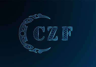 Düşük polyester harfli logo CZF tasarımı. Mavi renk gradyan arka planda CZF harfi logosu düşük poli vektör tasarımı. CZF logosu düşük poli tasarımı